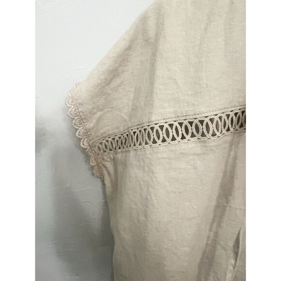Sunny Leigh Boho Crisp Linen Boxy Tan Shirt Blouse Tunic Size Medium Artsy - Picture 5 of 5